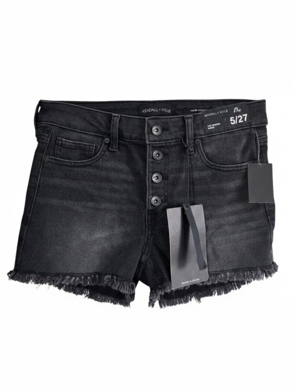Kendall & Kylie Black Denim Shorts Size 27 Button Fly Raw Hem Hipster NWT